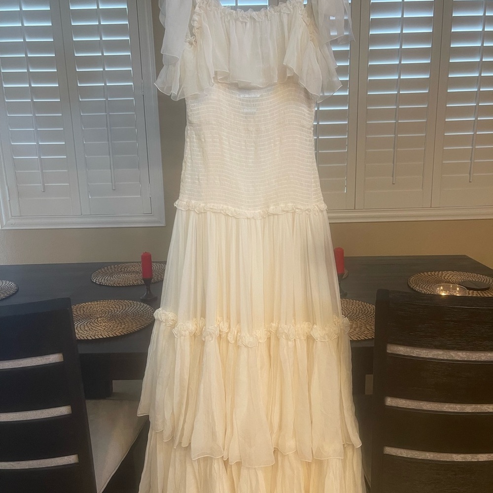 Elegant Cream Ruffled Maxi Dress
